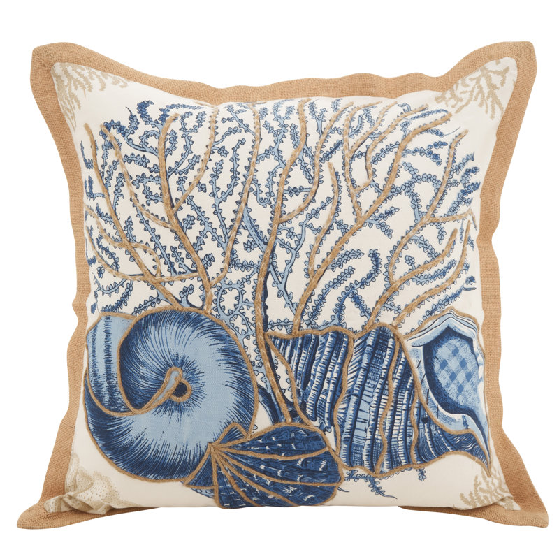 Highland Dunes Aloisia Seashells Down Filled Cotton Throw Pillow